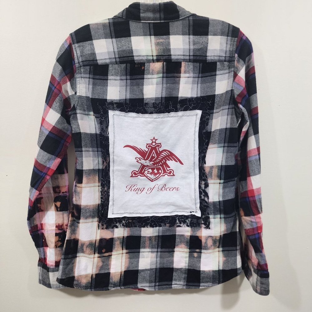 Eddie Bauer bleach dyed‎ upcycled flannel shirt woman's size small